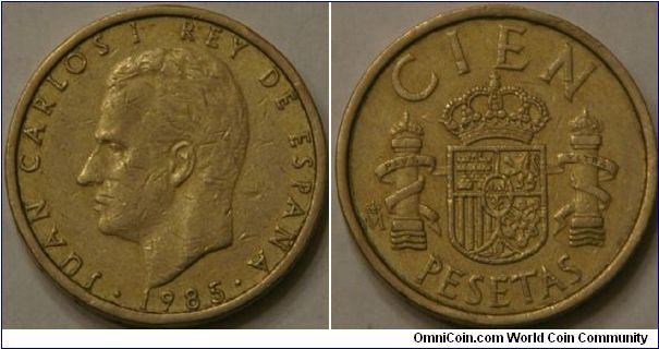 100 pesetas, with Juan Carlos, 24.5 mm, thick coin (3 mm), Al-Bronze