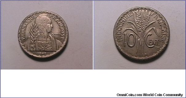 REPUBLIQUE FRANCAISE
INDOCHINE FRANCAISE 10 CENTIMES
1941-S
copper nickel