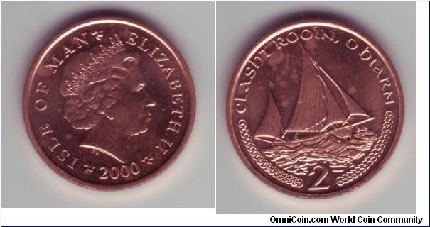 Isle Of Man - 2p - 2000

Part of the Millennium series of the IOM coins, this one depicts Clasht Rooin O Hiarn, from what I can make out from the writing.

The finger print on the coin is not mine, it was on the coin when I recieved it unfortunately