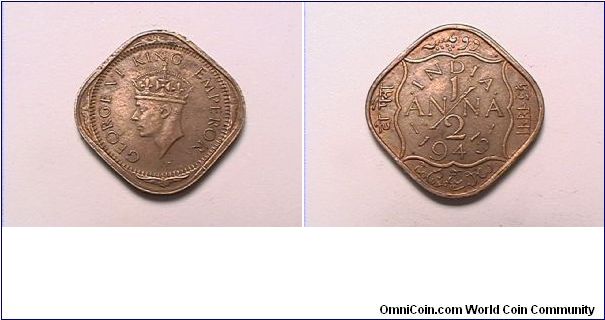 GEORGE VI KING EMPEROR
INDIA 1/2 ANNA
nickel brass