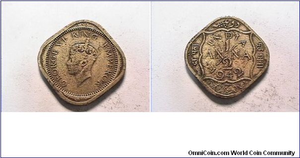 GEORGE VI KING EMPEROR
INDIA 1/2 ANNA
nickel brass