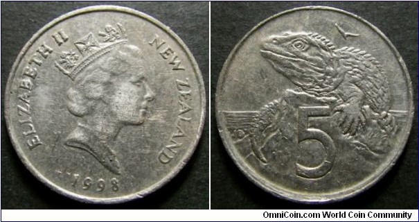 New Zealand 1998 5 cents, found circulating in Australia. Almost offstruck?