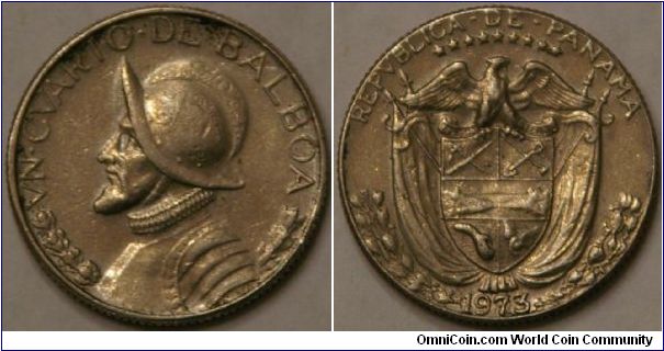 1/4 Balboa, 24 mm. slight off-center strike on reverse, pronounced on coin where lettering goes practically to the edge