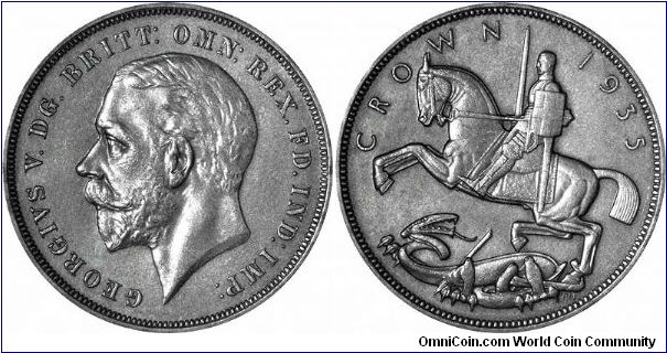 Some people call this the 'rocking horse' crown, because of the stylized interpretation of St George & the dragon. We think the design reflects its 1930s zeitgeist rather well, and would hesitate to insult the artist's or designer's work.