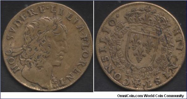Louis XIII jeton issued for the Kings Council. Bust of Louis XIII obverse, crowned arms of France reverse.
