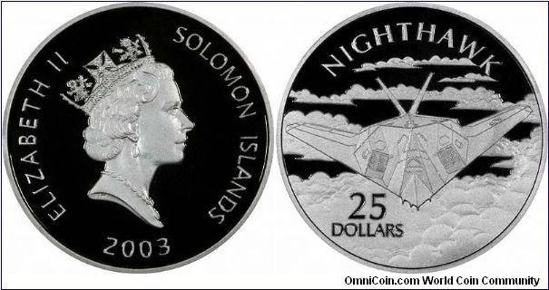 The Lockheed F-117A Nighthawk, Stealth Bomber features as part of this 13 coin  Solomon Islands silver proof collection.
