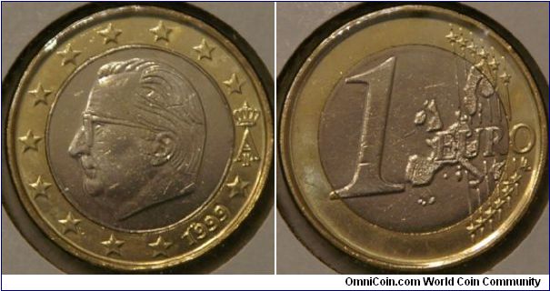 1 euro,King Albert II, 23.25 mm, bimetallic - ring Nickel brass, inner Cu-Ni