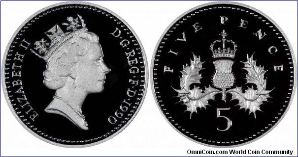 Five pences were reduced is size in 1990. A silver proof pair of each was issued. Designs of old and new were identical apart from diameter reduced from 23.59 to 18.00 mms, and weight from 5.65 to 3.25 grams. These changes could have been made at the same time as decimalisation in 1971, with a small amount government foresight and courage.