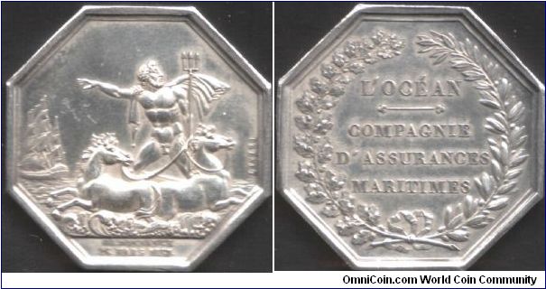 silver jeton de presence issued by L'Ocean Maritime Assurers. Compare this variety with the other one in my collection!!