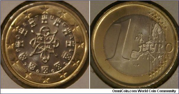 1 euro, the country's castles and coats of arms are set amid the European stars. This symbolises dialogue, the exchange of values and the dynamics of the building of Europe. The centrepiece is the royal seal of 1144. (ref: http://www.ecb.int/bc/euro/ coins/html/pt.en.html)