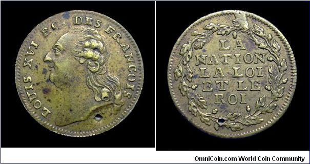 Louis XVI (La nation la loi et le roi).
Brass jetton - mm. 24