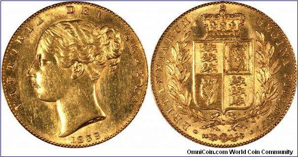 The highest grade of 1838 sovereign we have yet owned. They have become quite scarce even in lower  grades. The Smithsonian Institution was founded with 104,960 of these, although all but 2 were melted down and reminted into $10 gold eagles. The Smithsonian retains the remaining pair. We grade this coin as EF (XF), but many would call it Unc or AU.