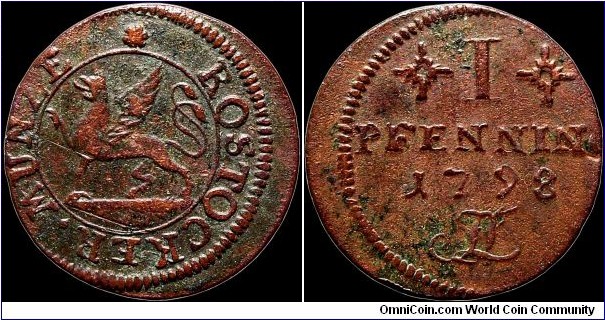 1798 1 Pfenning, Rostock.

Off-center, yet sharply struck.                                                                                                                                                                                                                                                                                                                                                                                                                                                             