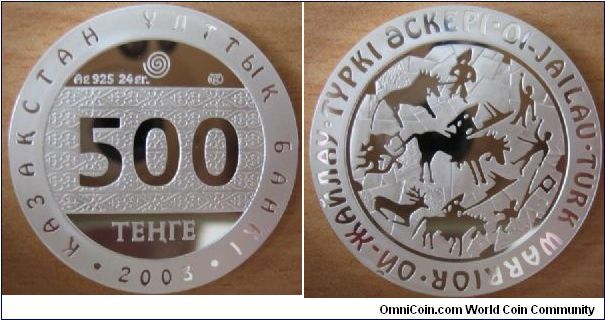 500 tenge - Petroglyphs serie Turk warrior - 24 g Ag 925 - mintage 3,000