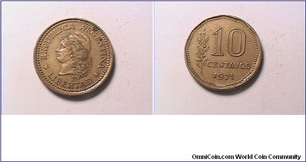 REPUBLICA ARGENTINA, LIBERTAD
10 CENTAVOS
brass