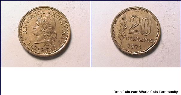 REPUBLICA ARGENTINA LIBERTAD
20 CENTAVOS
brass