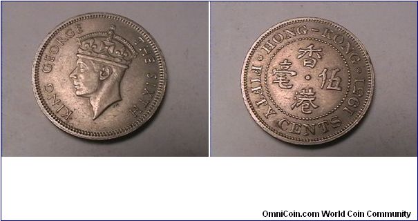 KING GEROGE THE SIXTH
HONG KONG
FIFTY CENTS
copper nickel