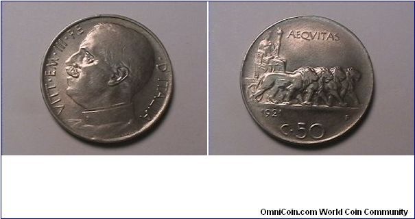 VITT EM III RE D'ITALIA
AEQVITAS 1921-R
50 CENTESIMOS