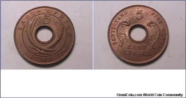 EAST AFRICA
SENTI TANO FIVE CENTS
bronze