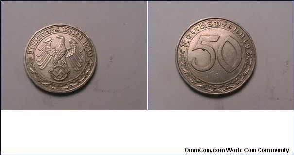 Third Reich,
DEUTSCHES REICH
50 REICH PFENNING 1939-A
nickel