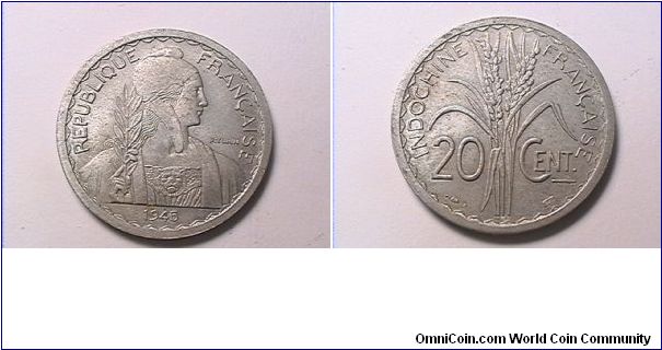 REPUBLIQUE FRANCAISE
INDOCHINE FRANCAISE
20 CENTS 1945-B
alum