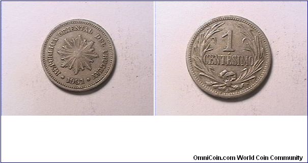 REPUBLICA ORIENTAL DEL URUGUARY
1 CENTESIMO 1901-A
copper nickel
