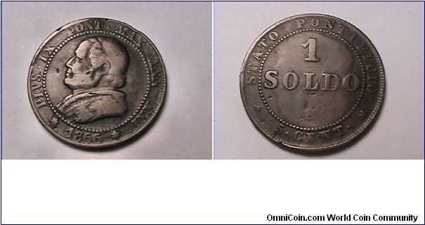 Papal States
PIVS IX PONT MAX ANN XXI
STATO PONTIFICIO 1 SOLDO 5 CENTESIMI
LARGE BUST
Copper