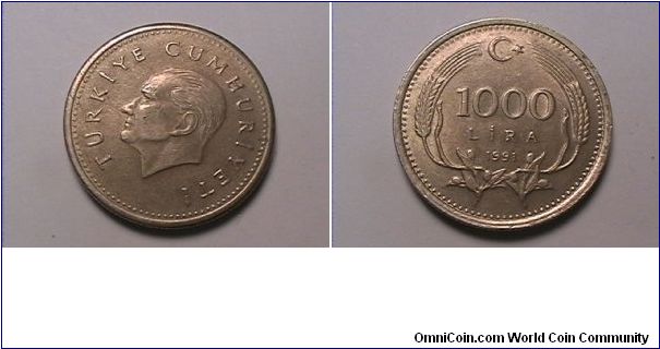 TURKIYE CUMHURIYETI
1000 LIRA
copper nickel zinc