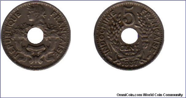 French Indochina (Now Vietnam, Cambodia and Laos)- 5 cents