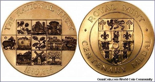 Large (63mm) gold medallion produced by the Royal Mint for the Centenary of the National Trust 1895 - 1995, sadly only in 9 carat gold, but it does make the price reasonable! Issue limit 50 pieces.