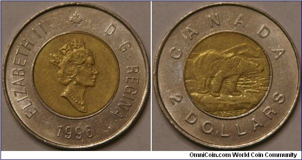 toonie, 2 dollar polar bear, 28 mm, Ni outer, Cu-Al-Ni inner