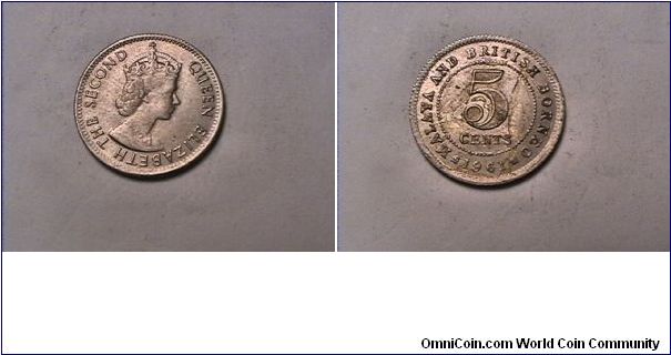 QUEEN ELIZABETH THE SECOND
MALAYA AND BRITISH BORNEO
5 CENTS
copper nickel
