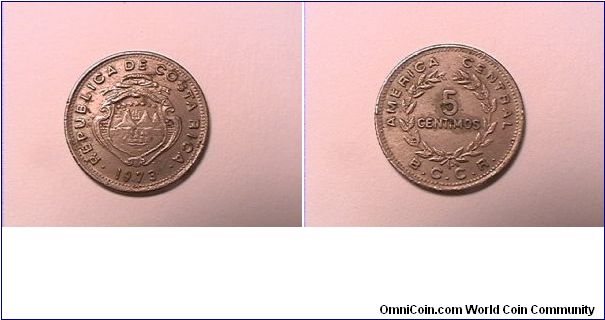 REPUBLICA DE COSTA RICA
AMERICA CENTRAL
5 CENTIMOS
1973-BCCR
copper nickel
