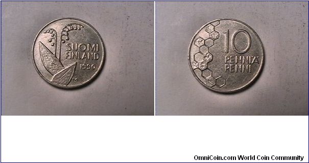 SUOMI FINLAND
10 PENNIA PENNI
copper nickel
1990-M