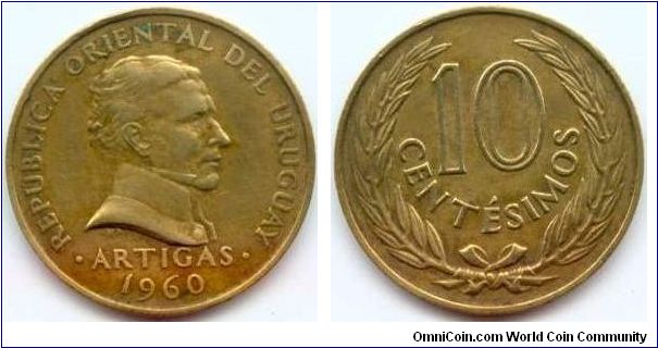 Uruguay, 10 centesimos 1960.
Artigas.