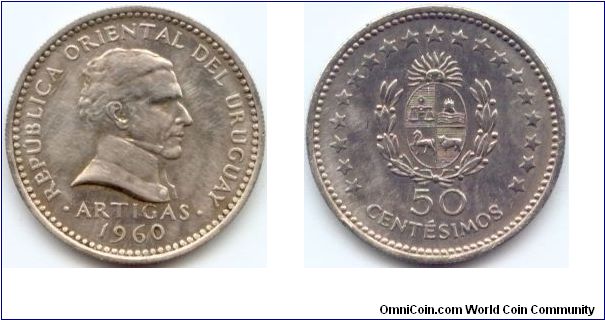 Uruguay, 50 centesimos 1960.
Artigas.