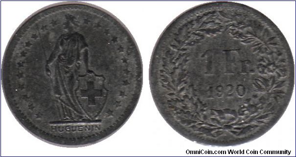 1 Franc pattern - Huguenin Freres
Diameter: 13mm
Zinc?
