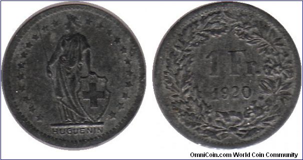 1 Franc pattern - Huguenin Freres
Diameter: 13mm
Zinc?