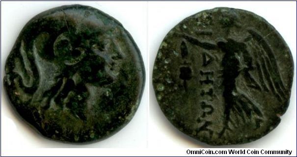 Pampylia, SIde
AV: Athena with corinthian Helmet
RV: Nike advancing left, holding wreath, pomegranate to left, SIDETON
ca: 15 mm
ca: 3.2 gm

Side is in modern day Turkey, yet I still thought it more fitting to be placed under Greece.

The coin is from the 2nd or 1st Century B.C.

It was a birthday present by my girlfriend, which proves she is the best there is.