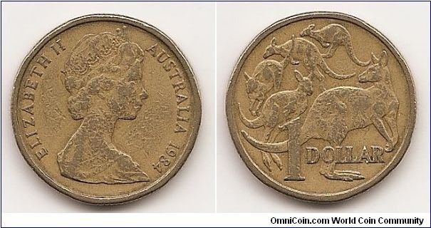 1 Dollar
KM#77
9.0000 g., Nickel-Aluminum-Copper, 25 mm. Ruler: Elizabeth II
Obv: Young bust right Rev: 5 kangaroos, denomination Edge:
Smooth, reeded alternating edge