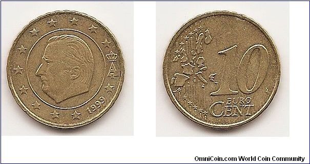 10 Euro cents
KM#227
4.0700 g., Brass, 19.7 mm. Ruler: Albert II Obv: Head left within
inner circle, stars 3/4 surround, date below Rev: Denomination
and map Edge: Reeded