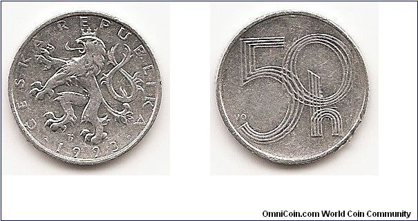 50 Haleru
KM#3.1
0.9000 g., Aluminum, 19 mm. Obv: Crowned Czech lion left, date below Rev: Large denomination Edge: Segmented reeding Designer: Vladimir Oppl