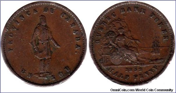 Province of Canada - Quebec Bank 1/2 penny/sou token
