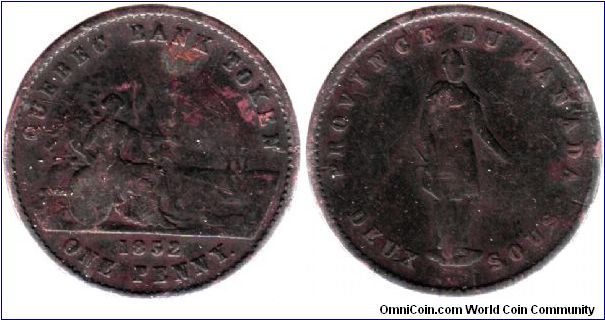 Province of Canada - Quebec Bank penny/2 sou token