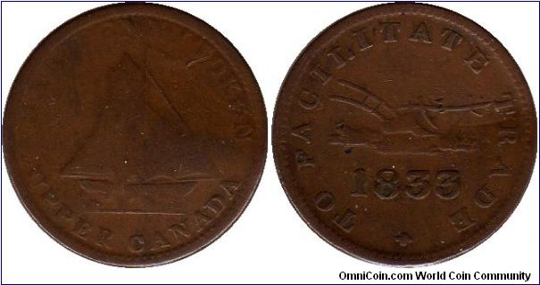 Upper Canada - To Facilitate trade Schooner/plough 1/2 penny token