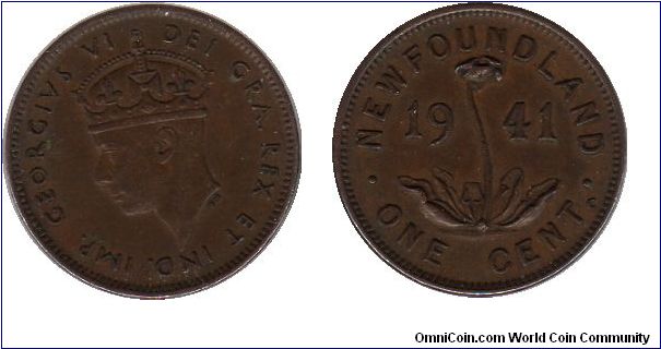 Newfoundland - 1 cent - 1941 re-engraved date