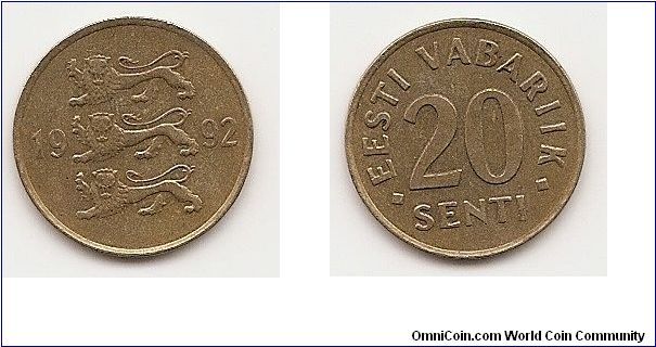 20 Senti
KM#23
2.2700 g., Brass, 18.9 mm. Obv: Three lions left divide
date Rev: Denomination Edge: Plain