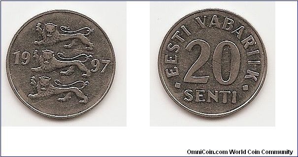 20 Senti
KM#23a
2.0000 g., Nickel Plated Steel, 18.9 mm. Obv: Three lions left divide date Rev: Denomination Edge: Plain