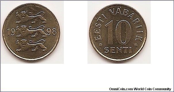 10 Senti
KM#22
1.8500 g., Copper-Aluminum-Nickel, 17.1 mm. Obv: Three lions left divide date Rev: Denomination Edge: Plain