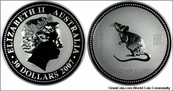 2008 One Kilo silver lunar 'Year of the Rat' bullion coin by Perth Mint in Western Australia. Makes a great doorstop!